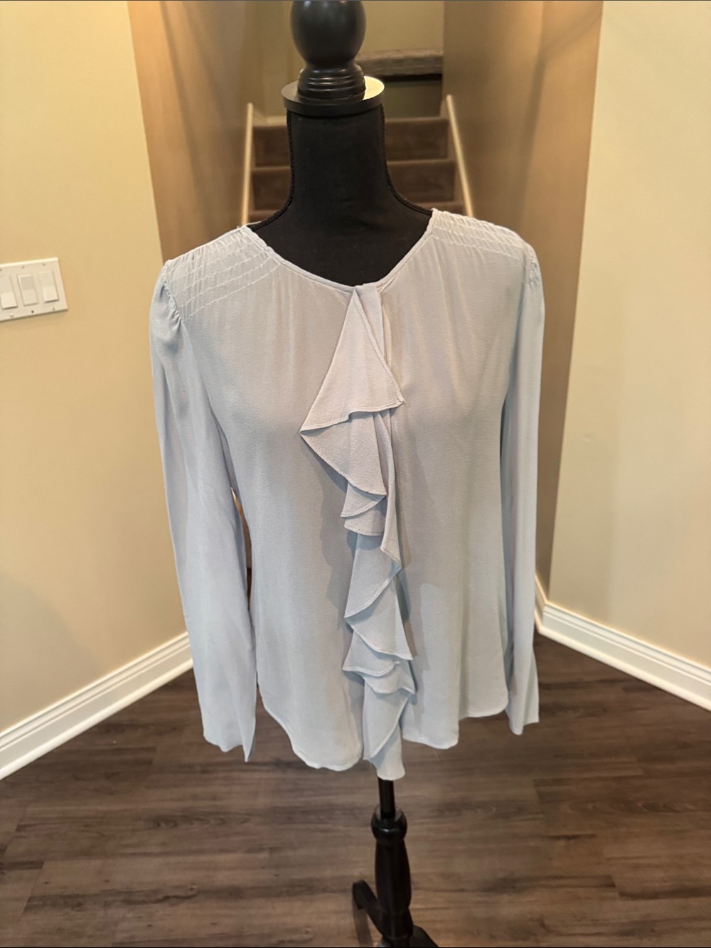 Moulinette Soeurs Pale Blue Ruffled Front Long-Sleeve Blouse